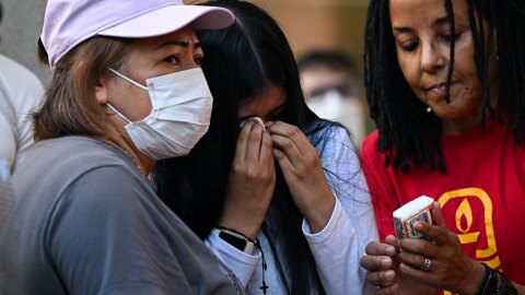 Monse, the daughter of a New Haven mother who was detained by ICE on her way to drop her kids off at school (and who could only give her first name), cries after speaking out on what it’s been like to experience her mother get taken away at a protest in New Haven, June 11th, 2025. ICE agents allegedly left the children in the running car as they took in their mother, according to the New Haven Independent.