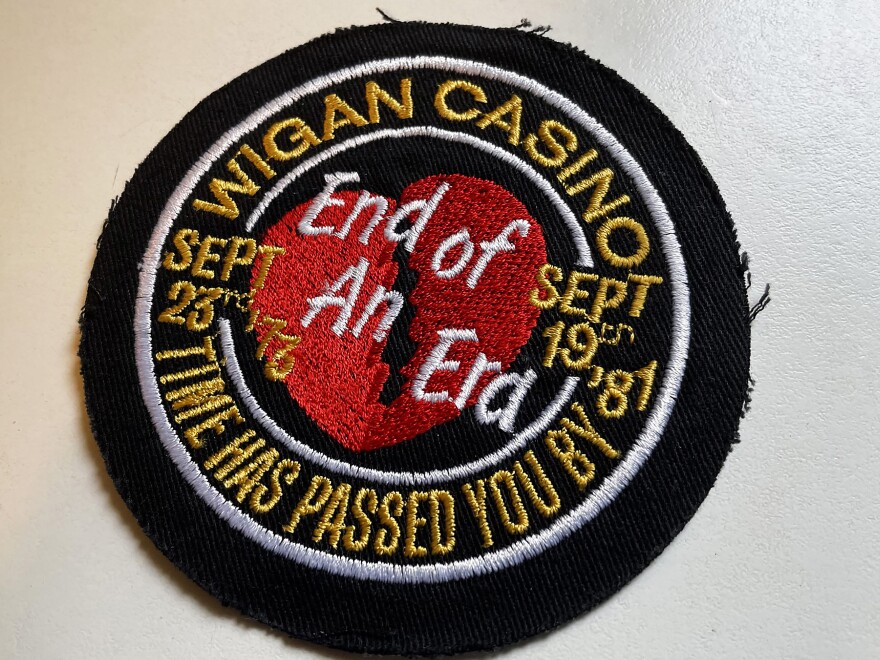 A souvenir woven patch from the last night at the Wigan Casino, which played Northern Soul at all night dances during the 70s and early 80s.