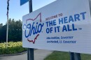 A tourism sign welcomes visitors to a rest stop in Scioto County, Ohio.