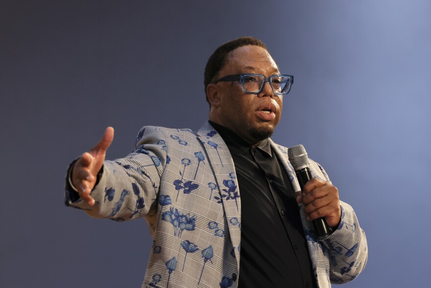 Lennox Yearwood speaks on stage during Climate Revival launch event during Congressional Black Caucus at New Bethel Church on September 13, 2024 in Washington, DC.