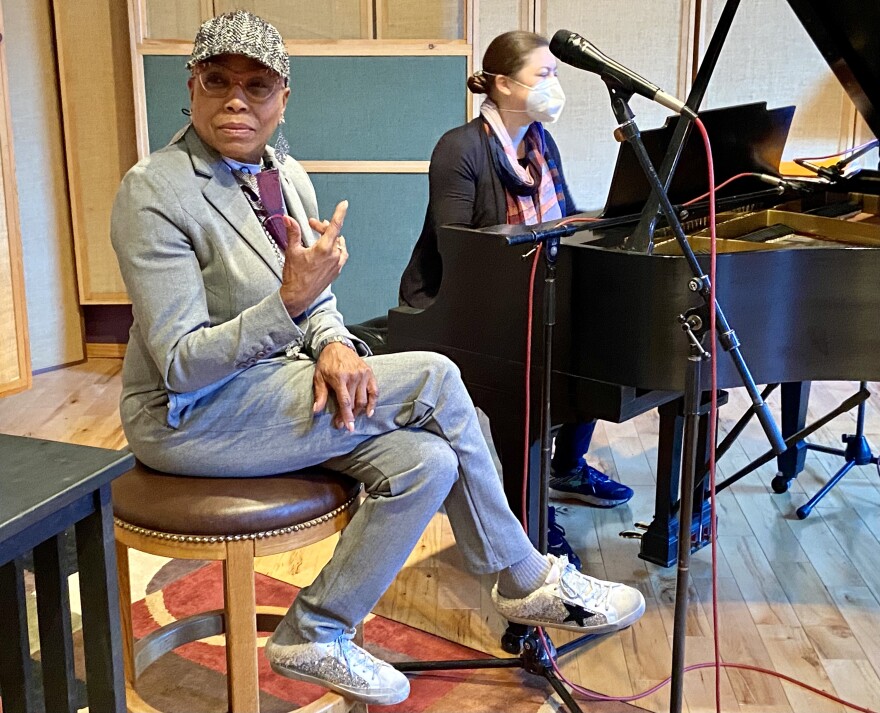 Jazz vocalist Dee Bridgewater prepares for a KSUT Session at Eagle Sound in Durango.