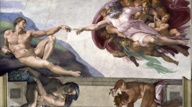 "The Creation of Adam" portion of a fresco Michelangelo painted on the ceiling of the Sistine Chapel around 1511. An exhibition, "Michelangelo: The Genesis of the Sistine," exhibition which opens March 7 at the Muscarelle Museum of Art in Williamsburg.