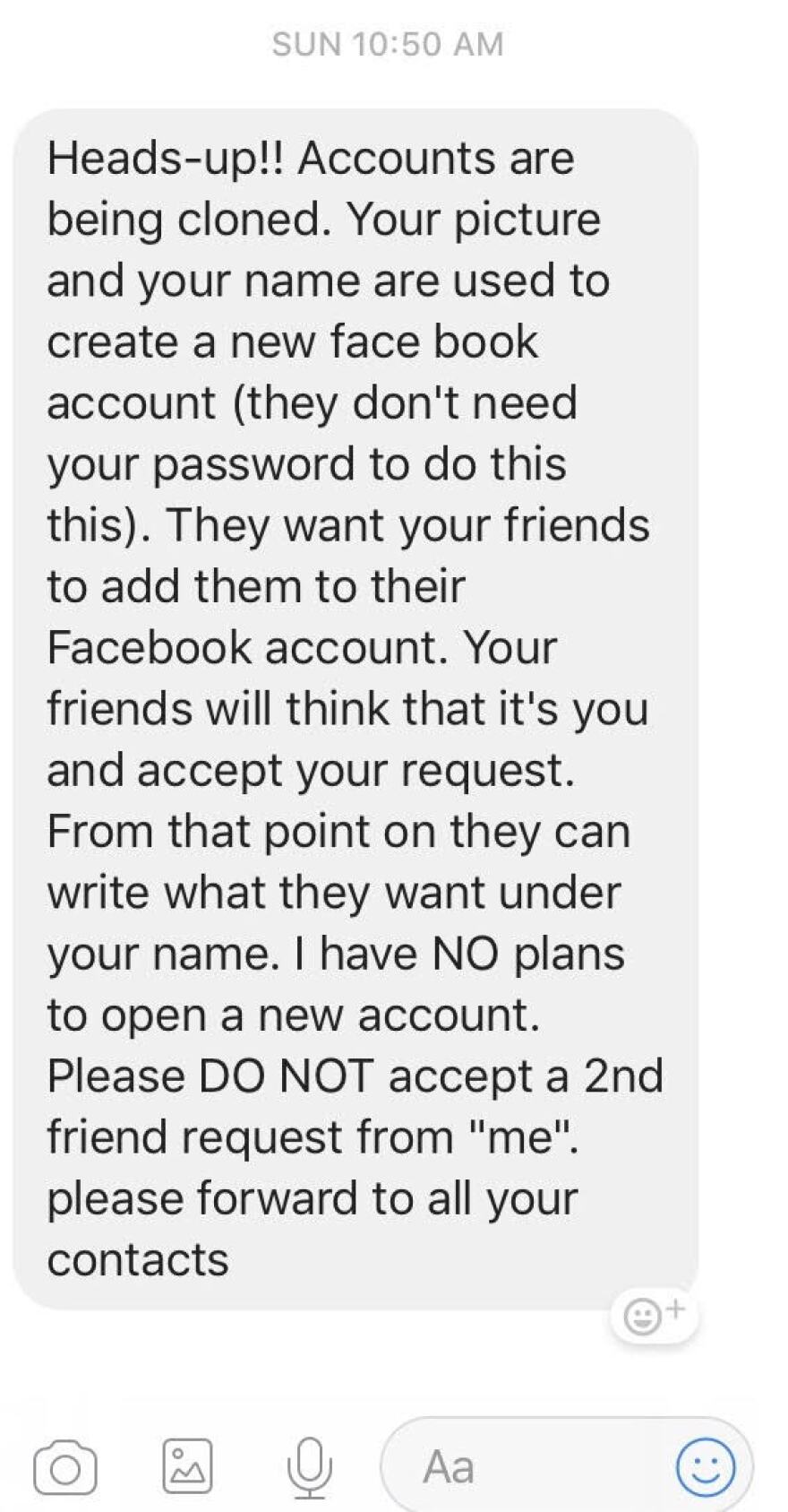 Screenshot of one of the messages sent on Sunday, Oct. 7. 