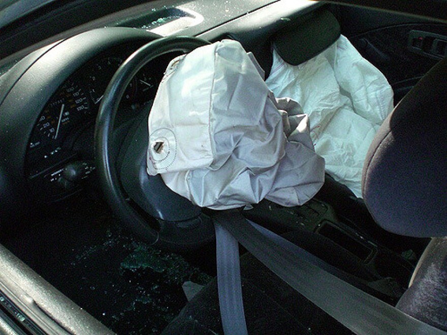 A deployed airbag.