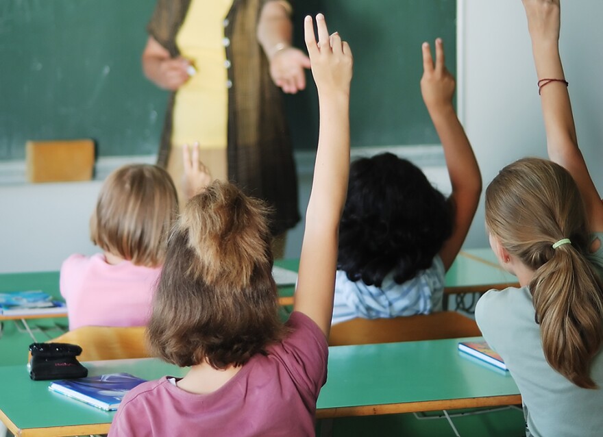 students raising their hands