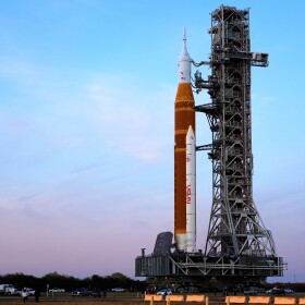 NASA's Artemis II SLS (Space Launch System) moon rocket with the Orion spacecraft slowly rolls back towards the Vehicle Assembly Building at the Kennedy Space Center, Wednesday, Feb. 25, 2026, in Cape Canaveral, Fla. (AP Photo/John Raoux)