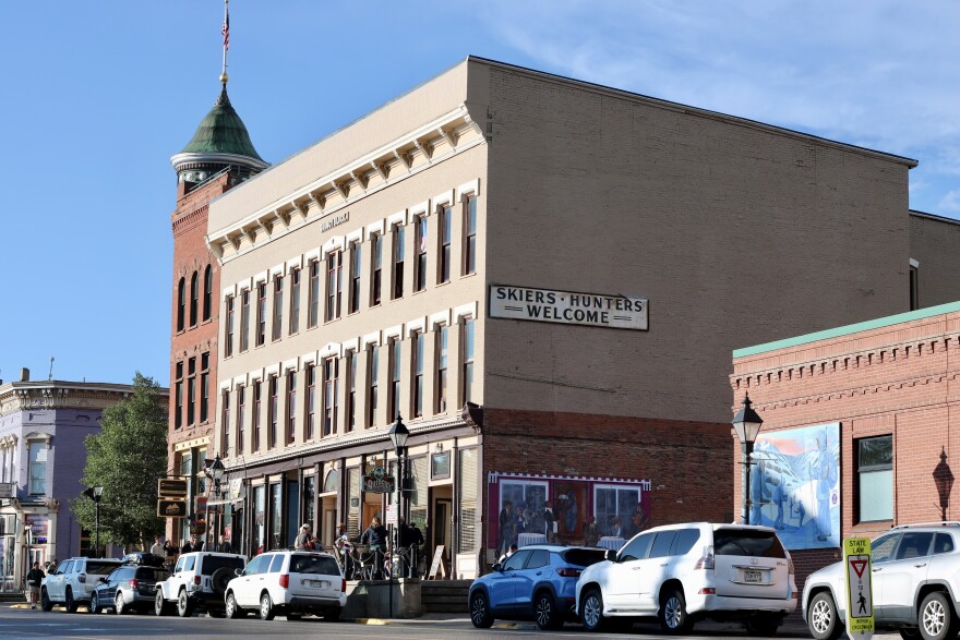 A large, old, tan building on Leadville, Colo.'s main street.
