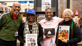 (l-r) Books Inc. Alameda Event Coordinator Jerry Thompson, KALW's Jenee Darden, artists Nancy Cato and Ajuan Mance