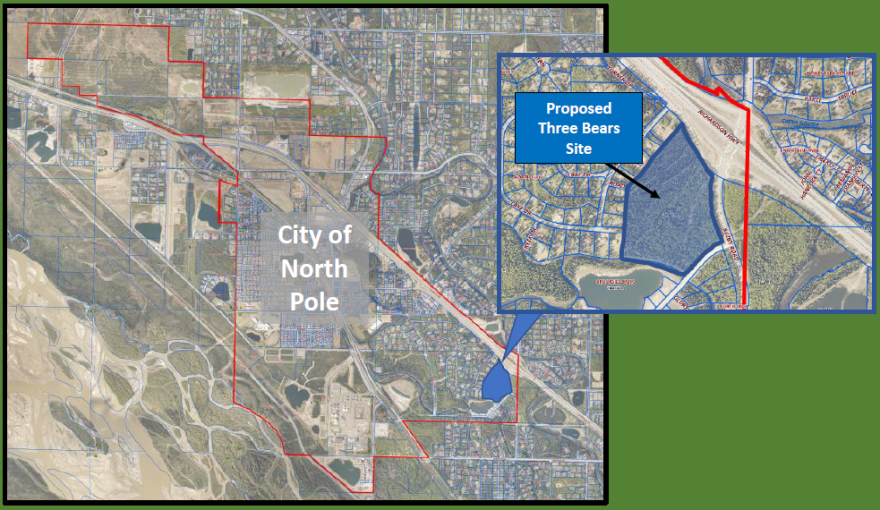 Three Bears Alaska will begin construction this spring on a grocery store and other outlets on a 25-site off Buzby Road, just west of the Richardson Highway.