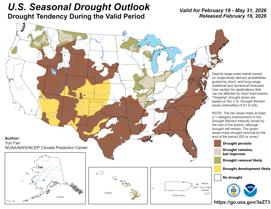 U.S. seasonal drought outlook map.