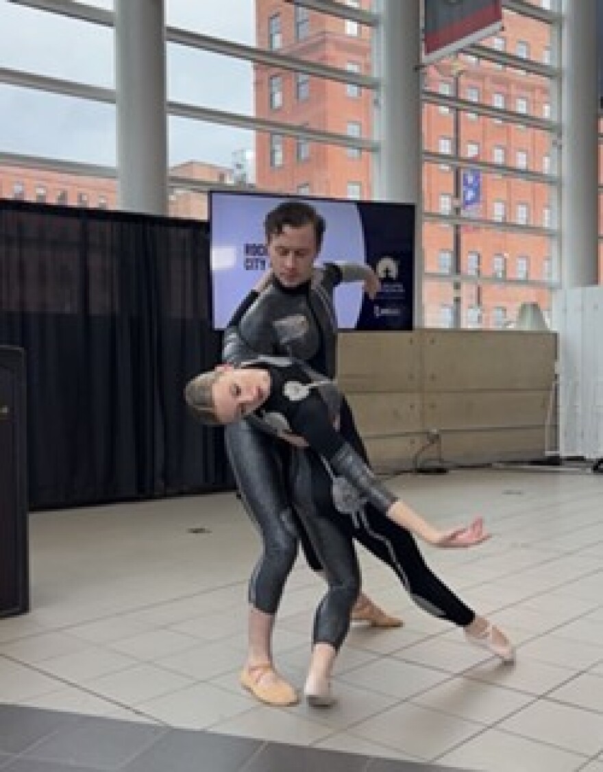 Rochester City Ballet dancers performed on Monday, Dec. 4 at Blue Cross Arena for Rochester Philharmonic Orchestra's "RPO Eclipse Spectacular" announcement that in part previewed next April's multimedia event.