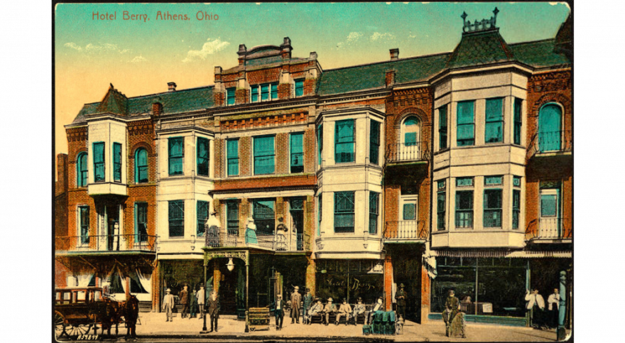A postcard from 1902 of The Berry Hotel in downtown Athens.