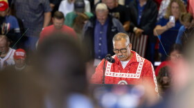 Choctaw Nation Assistant Chief Jack Austin Jr. leads a Christian prayer at President Donald Trump's rally in Durant on Oct. 1.