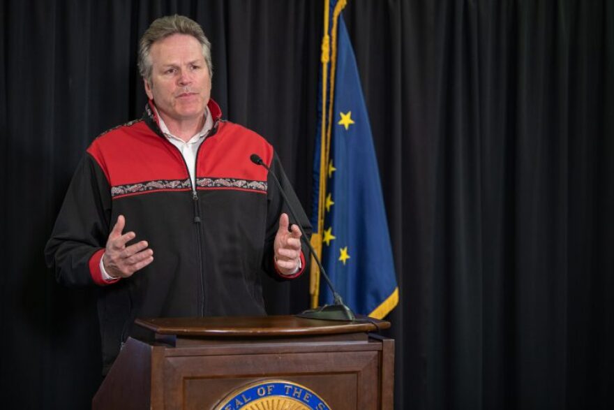 Alaska Gov. Mike Dunleavy speaks at a news conference about COVID-19 this month. (Office of the Governor)