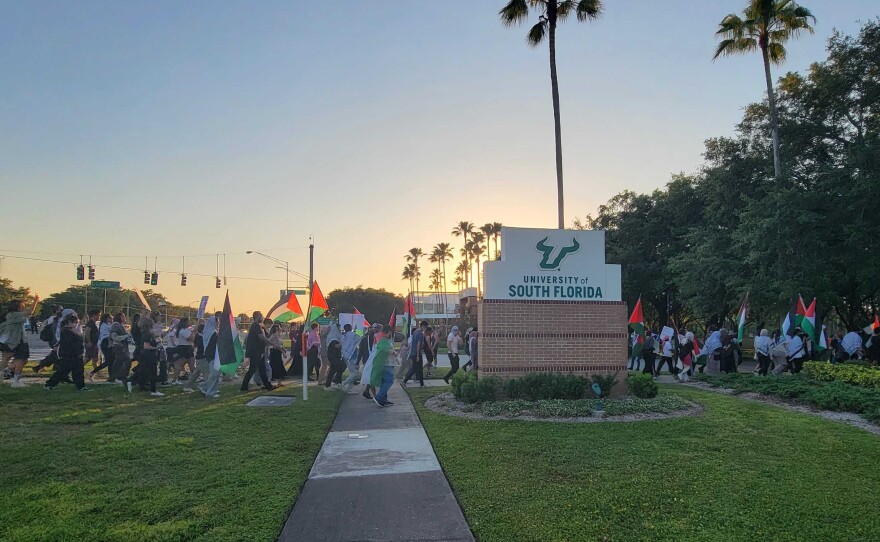Hundreds of Pro-Palestinian protesters march onto USF’s campus | WUSF