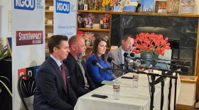 From left: State Senator Adam Pugh (R-Edmond), Deer Creek Superintendent Jason Perez, Oklahoma Voice's Nuria Martinez-Keel, and Logan Layden