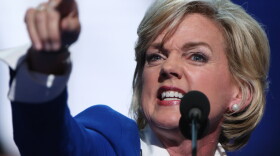 Former Michigan Gov. Jennifer Granholm, shown here in 2012, gave a toned down speech in Philadelphia Thursday that focused on unifiying Americans. 