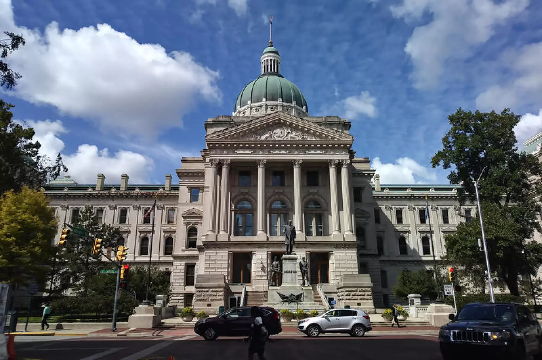 The Indiana Statehouse in summer.
