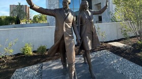 A statue of Barack and Michelle Obama, seen outside the Obama Presidential Center Museum. (June 3, 2026)
