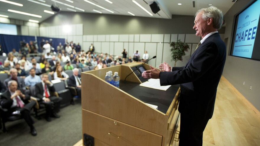 Former Rhode Island Gov. Lincoln Chafee announced his candidacy to a small room with some empty seats at George Mason University in Virginia in June.