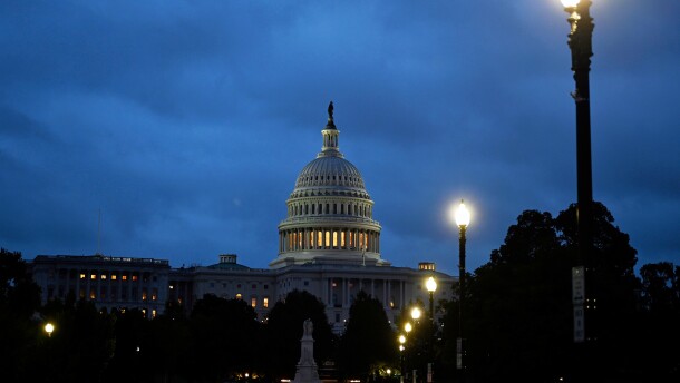 Early morning cloudy skies over the U.S. Capitol during the eighth day of the government shutdown on Oct. 8, 2025, in Washington, D.C.