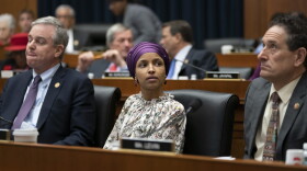Rep. Ilhan Omar, D-Minn., sits with fellow Democrats, Rep. David Trone, D-Md., left, and Rep. Andy Levin, D-Mich., right, on the House Education and Labor Committee during a bill markup, on Capitol Hill in Washington, Wednesday, March 6, 2019. (J. Scott Applewhite/AP)