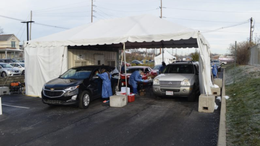 A drive through COVID testing site in Columbus.