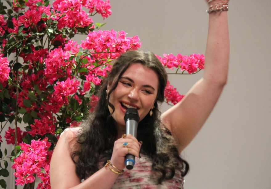 Mezzo-soprano Grace Ryan celebrates her win at Pavarotti Voice Competition.