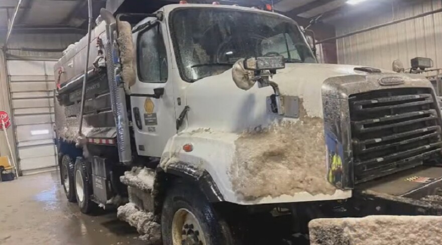 Screenshot of a truck working to clear Kentucky roads after the severe ice storm