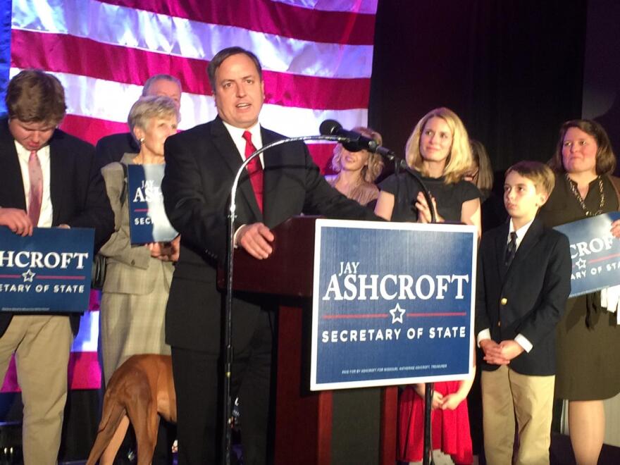 Jay Ashcroft speaks at the Drury Inn in Brentwood.