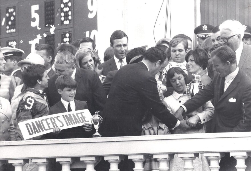 Stephen Johnstone and his friend, Sharron Reynolds, snuck into Derby celebrations in 1968. Reynolds is just behind the woman with the trophy; Johnstone is to Reynolds' right.