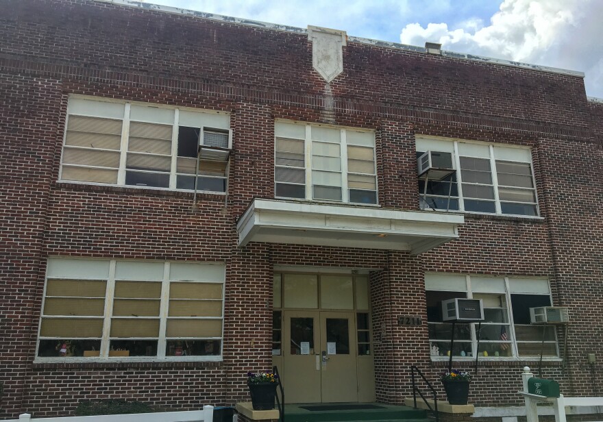 The front of Evergreen Elementary School, built in 1924.