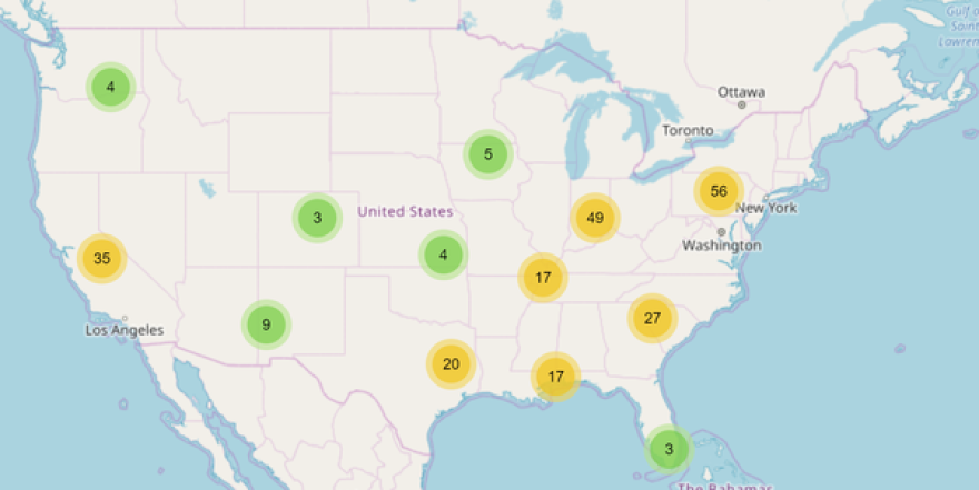 Gun Violence Archive's map of mass shootings in 2019.