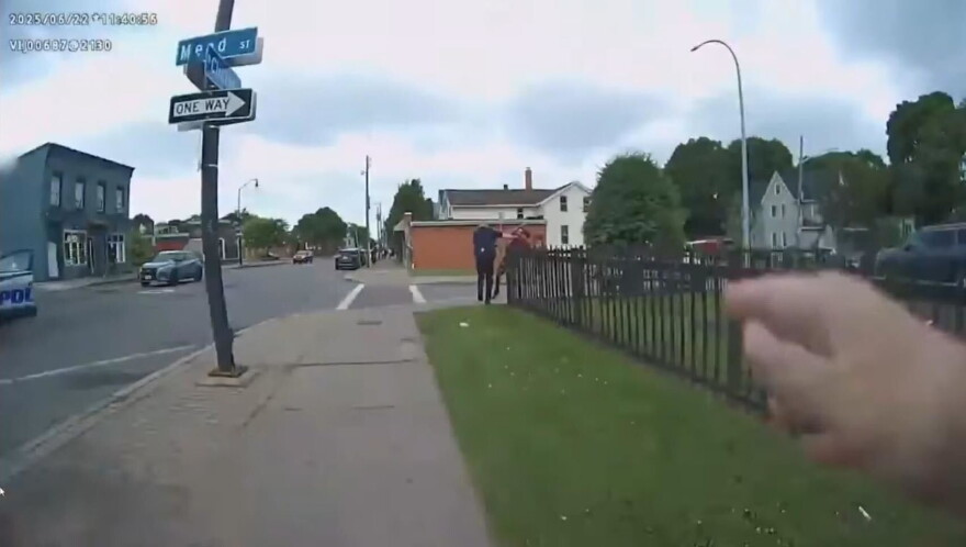 A Rochester police officer's bodyworn camera shows the moment officers caught up with Edison Estremera-Cohen in June 2025, as he fled a deadly robbery.