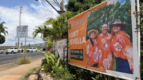 A 2026 primary election campaign sign for Kurt Fevella is displayed on a wall in ʻEwa Beach, Hawaiʻi on Tuesday, Aug. 4, 2026.