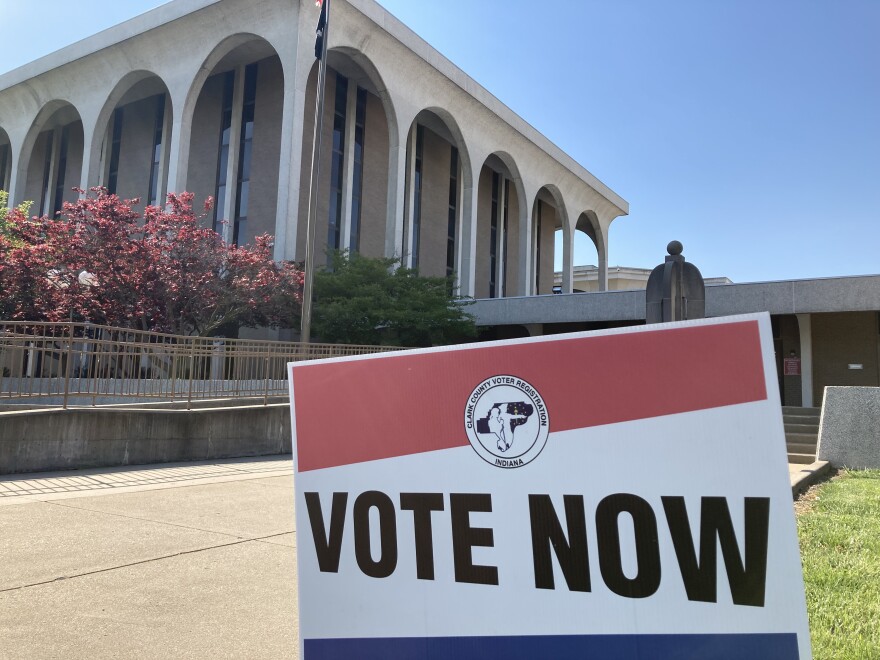 A vote sign outside the Clark County Judicial Center in Jeffersonville. Southern Indiana voters can cast ballots early through Saturday and Monday until noon ahead of the primary election.