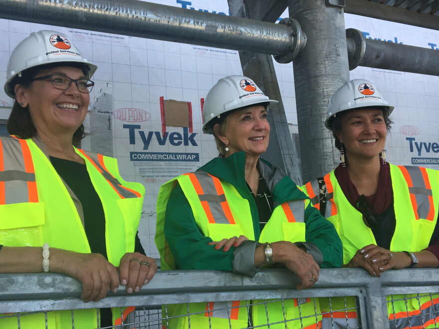 SBA Administrator Linda McMahon tours Kwethluk school with Ana Hoffman (R) and SBA Alaska District Office Director Nancy Porzio (L).