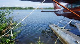 a floatplane tied in the water