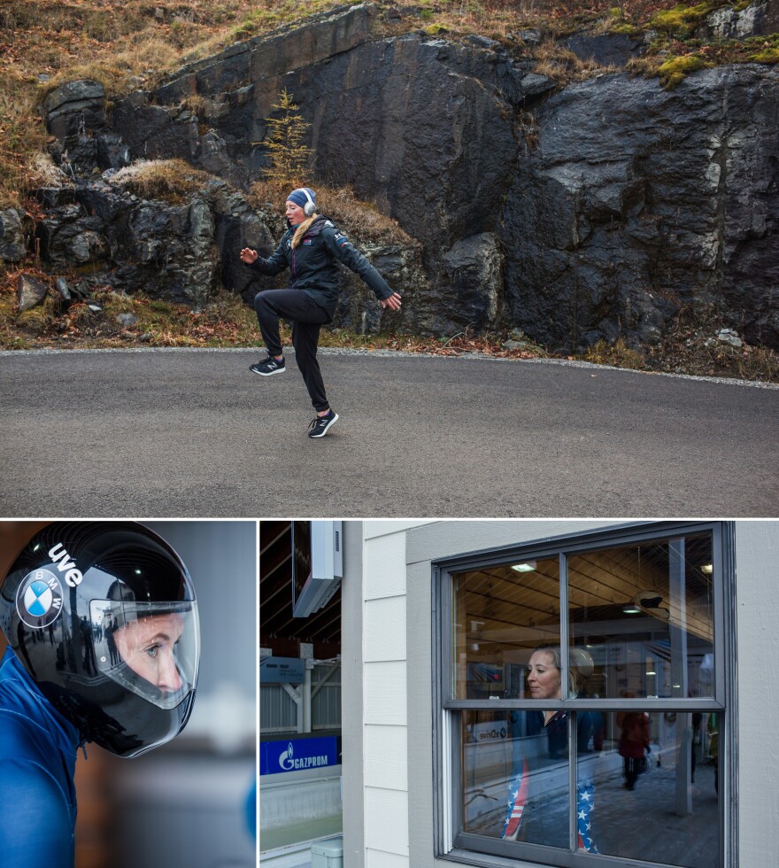 Savannah Graybill of Denver, Pa., a skeleton racer with the U.S. national team since 2011, warms up near the starting line at Lake Placid before a training run. "Ever since I was a kid, I've always loved thrills and adrenaline," she says.