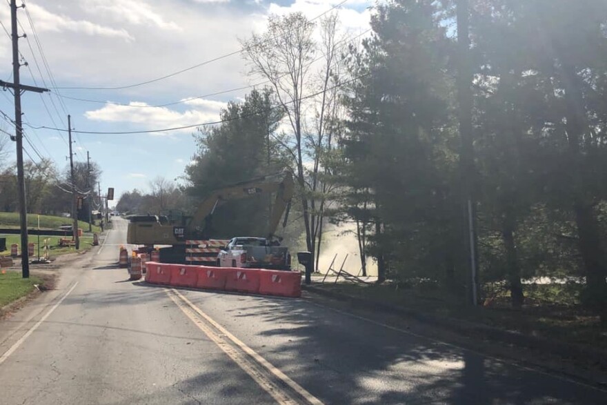 Crews work on a gas main break on Fairfax Road, Nov. 5, 2019.