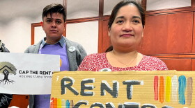 At a public hearing in Hartford on February 21, 2023, tenants and landlords shared their reaction to proposed legislation that would cap rental increases. (L-R) is Juan Fonseca and Carmen Lanche.
