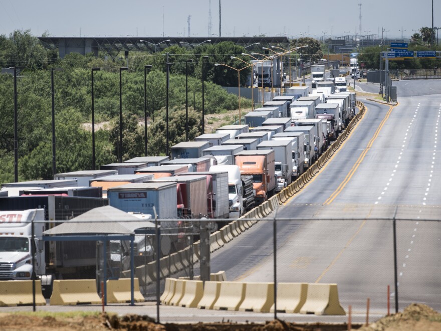 Traffic backs up along the route to the border crossing from Mexico to the U.S. in Laredo, Texas in 2015. Mexico recently surpassed China and Canada as America's top trading partner, which helped catapult Laredo past Los Angeles to become the number one port in the country.