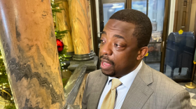 Lt. Gov. Brian Benjamin speaks to the media at Rochester City Hall, shortly after announcing $20 million in downtown revitalization funds are headed to the Finger Lakes region.