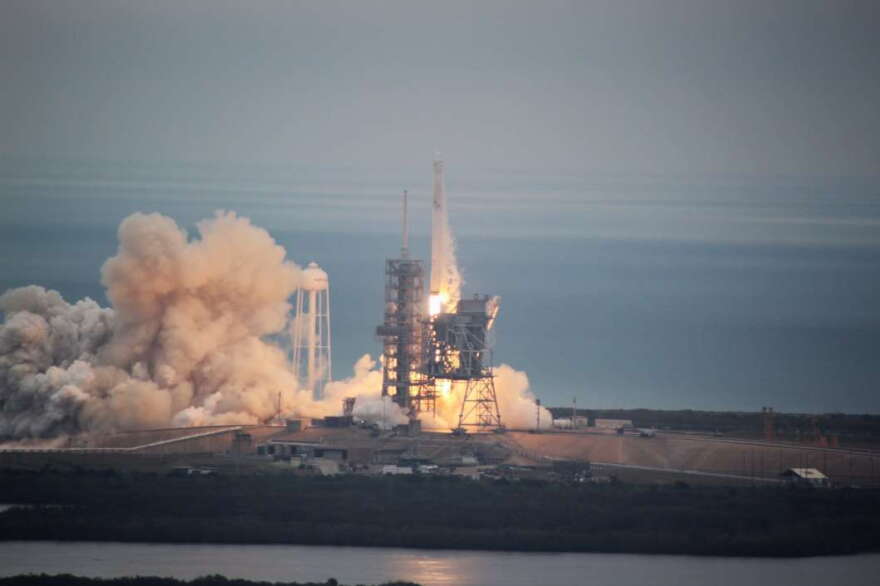 SpaceX launches a Falcon 9 rocket, sending supplies and science to the International Space Station Sunday from LC 39A. Photo: Joey Roulette / WMFE