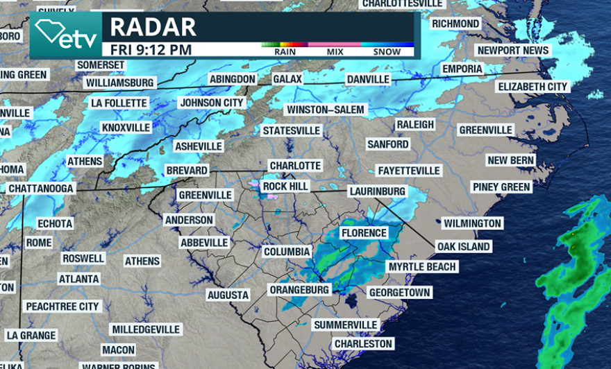 Radar showing approach of initial snowflakes.