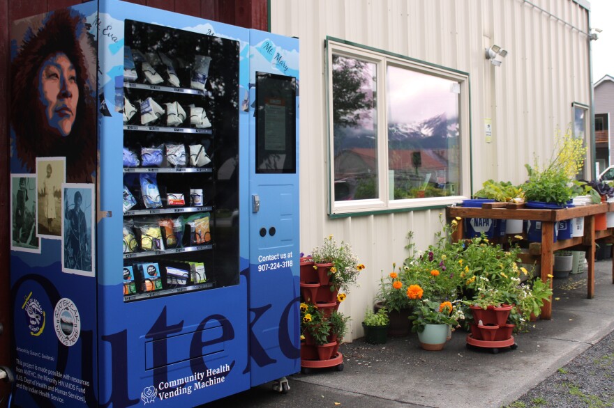 A community wellness vending machine sits outside of the Qutekcak Native Tribe building on Wednesday, July 22, 2026 in Seward, Alaska.