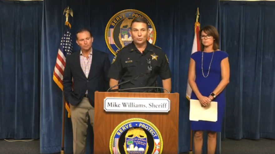 Mayor Lenny Curry, Sheriff Mike Williams, and State Attorney Melissa Nelson at Tuesday's press conference announcing an arrest in Friday's fatal shooting at a Raines HS football game