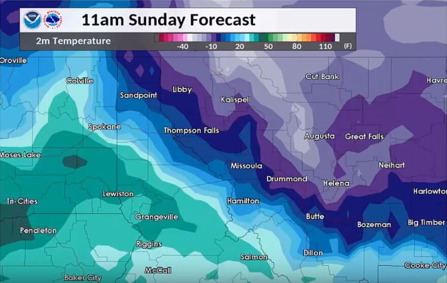 A forecast graphic showing temperature predictions for Feb. 3, 2019.