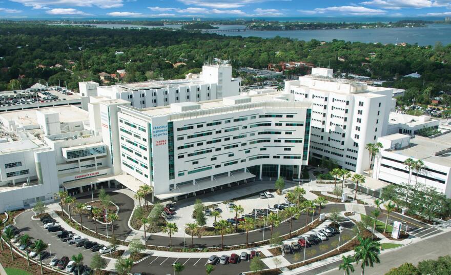 an aerial shot of Sarasota Memorial Hospital