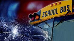 School bus and cracked window